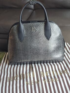 Vintage Pristine henri bendel Metallic Leather Snakeskin Satchel With Henri Bag